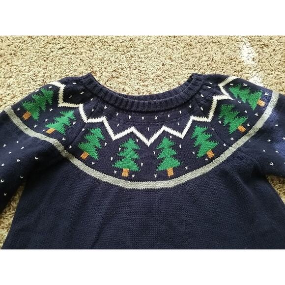 Hanna Anderson Girl Navy Blue With Christmas Trees Knit Dress Size Girl 10 140cm - Picture 4 of 8